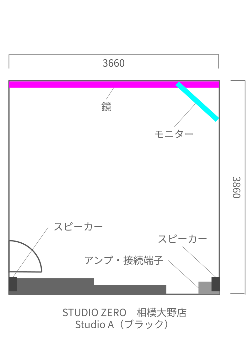レンタルスタジオ STUDIO ZERO 相模大野店 Studio A(ブラック) 平面図
